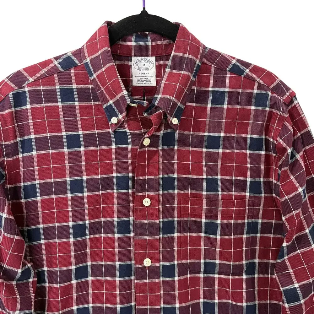 Brooks Brothers‎ Mens Size M Regent Shirt Button Up Plaid Non Iron Supima Cotton